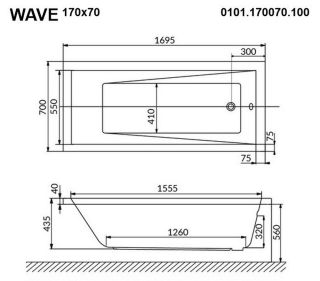 Гидромассажная ванна Whitecross Wave 0101.170070.100.RELAX.GL 170x70см Relax золото