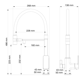 Смеситель для кухни Wonzon & Woghand WW-88458012-CR с гибким изливом и подключением фильтра хром