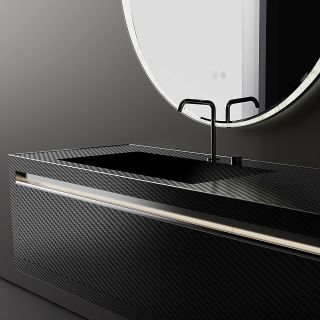 Комплект мебели для ванной Black&White Gravity V-2408 Unihopper drawers Carbon Fiber 2-hole mirror LED Anti-fog