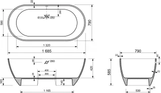 Ванна STWORKI Берген 170x80 см отдельностоящая овальная из искусственного камня