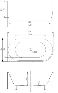 Ванна акриловая Vincea VBT-428-1700L, 1700*800*580, цвет белый, левая, щелевой перелив