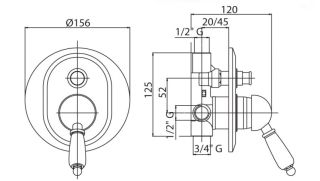 Встраиваемый однорычажный смеситель для душа с переключателем, хром Cezares VINTAGE-VDIM-01-Sw