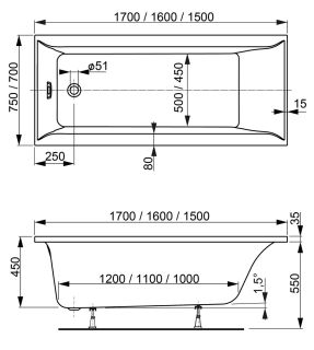 Акриловая ванна VagnerPlast Veronela VPBA167VEA2X-04 160x70см белый