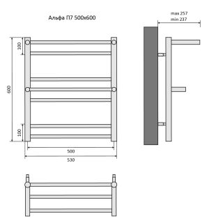 Водяной полотенцесушитель Aquatek Альфа AQ RRP0760BL П7 50x60см чёрный муар