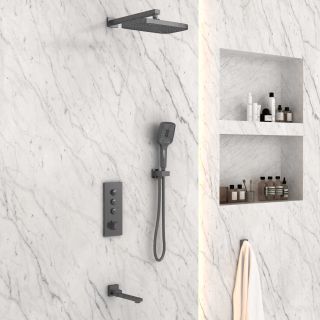 Душевой комплект Vincea VSFW-433T1GM встраиваемый, термостатический, трехрежимный, вороненая сталь