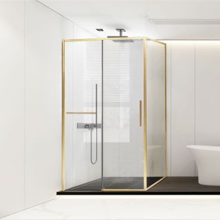 Душевой уголок Vincea Slim Soft VSR-1SS9011CLG, 1100*900, брашированное золото, стекло прозрачное