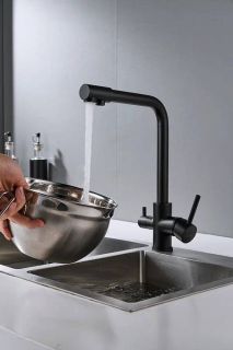 Смеситель для кухни Shevanik S328H с подключением фильтра чёрный